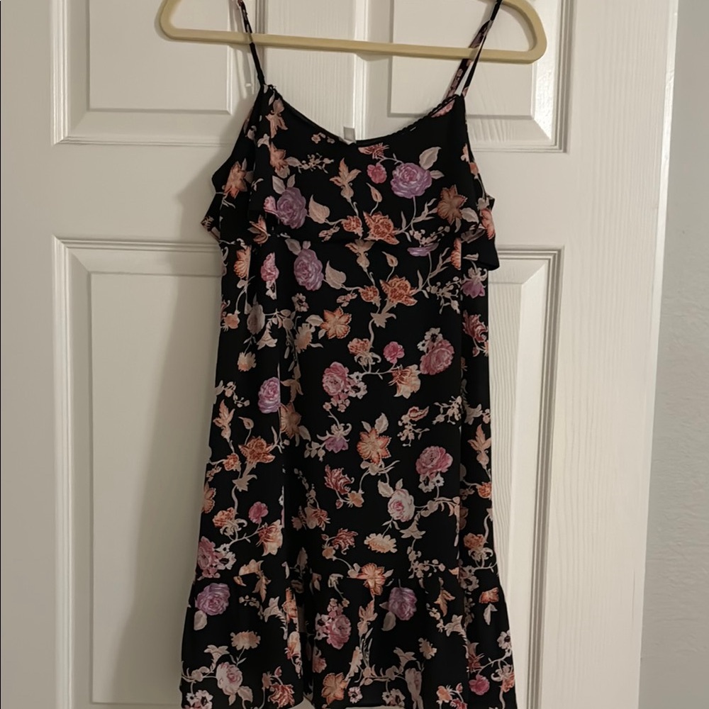 Xhilaration Black Dress with Pink and Purple Floral Pattern